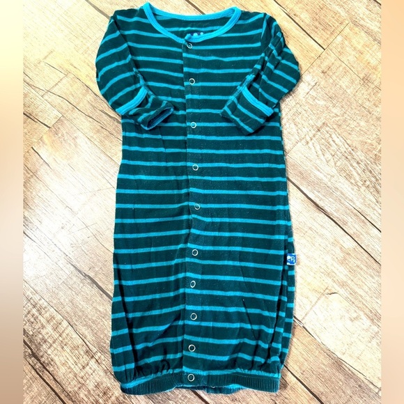 Kickee Pants 0-3 month Teal and Navy Striped Baby Gown with button snap - Picture 7 of 7